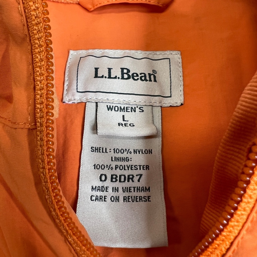 LL Bean Womens Large Orange Fleece Lined Nylon Full Zip Vest O BDR7 Mock Neck - Picture 3 of 6